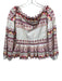 AMUR Size S White & Multi Cotton V Neck Embroidered Long Sleeve Flounce Top White & Multi / S