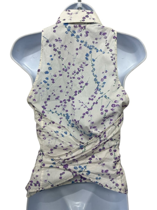 Max Mara Size Est XS/S White, Purple, Blue Cotton Sleeveless Floral Collar Top White, Purple, Blue / Est XS/S