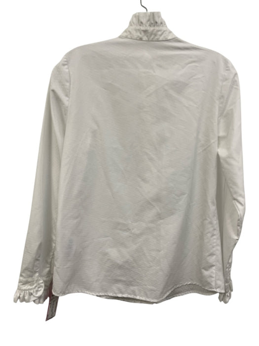Claudie Pierlot Size 36 White Cotton Dots Long Sleeve Ruffle Detail Top White / 36