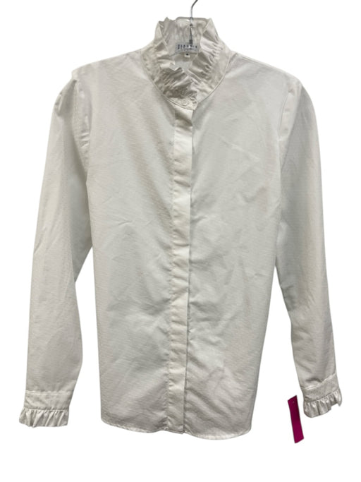 Claudie Pierlot Size 36 White Cotton Dots Long Sleeve Ruffle Detail Top White / 36