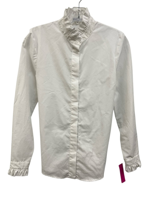 Claudie Pierlot Size 36 White Cotton Dots Long Sleeve Ruffle Detail Top White / 36