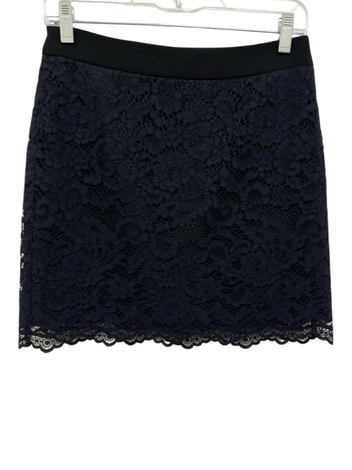 Claudie Pierlot Size 36 Black & Navy Blue Cotton Blend Floral Lace Overlay Skirt Black & Navy Blue / 36