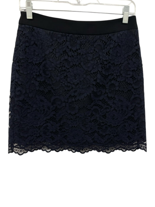 Claudie Pierlot Size 36 Black & Navy Blue Cotton Blend Floral Lace Overlay Skirt Black & Navy Blue / 36