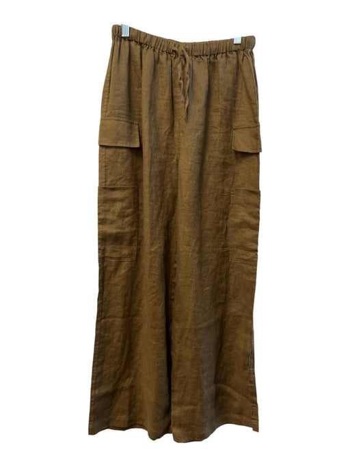 Magaschoni Size S Brwon, Tan & pink Linen High Rise Side Pockets Tie Waist Pants Brwon, Tan & pink / S