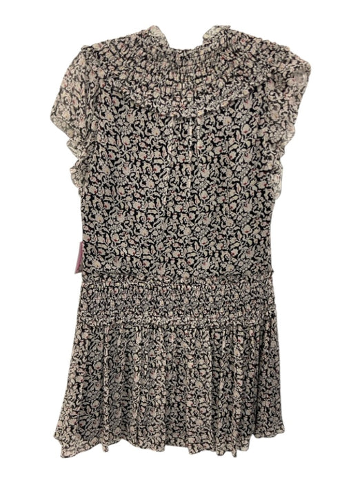 Joie Size 2 Black, White, Red Silk Shirred Floral Silhouette Button Down Dress Black, White, Red / 2
