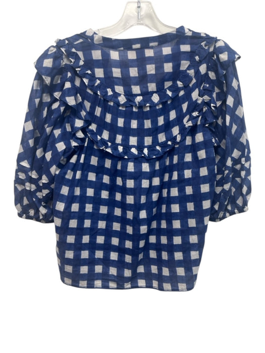 Cleobella Size XS Blue & White Organic Cotton Ruffle Trim Gingham Top Blue & White / XS