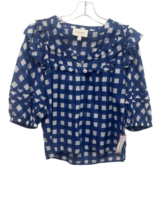 Cleobella Size XS Blue & White Organic Cotton Ruffle Trim Gingham Top Blue & White / XS