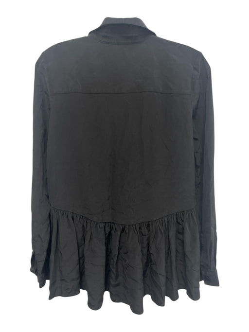 Tibi Size 0 Black Silk Long Sleeve Button Up Flounce Top Black / 0