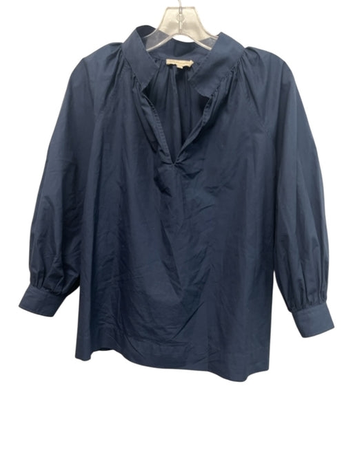 Ann Mashburn Size XS Navy Cotton Long Sleeve Split Neck Top Navy / XS