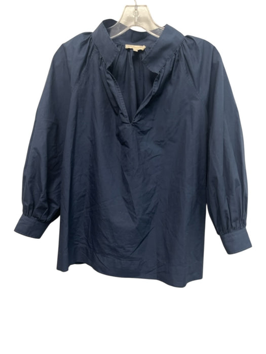Ann Mashburn Size XS Navy Cotton Long Sleeve Split Neck Top Navy / XS