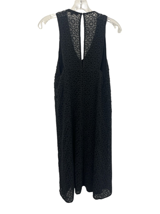 Tibi Size L Black Cotton Knit Sleeveless V Neck Midi Dress Black / L