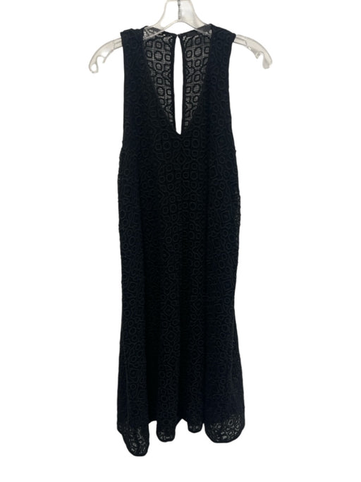 Tibi Size L Black Cotton Knit Sleeveless V Neck Midi Dress Black / L