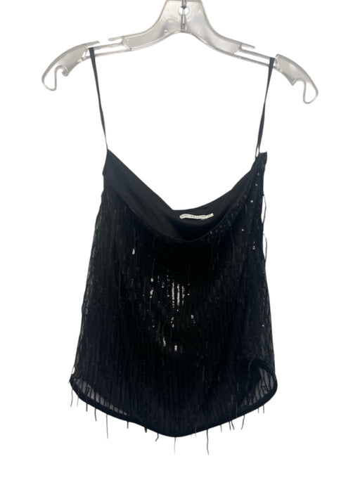 Avec Les Filles Size XS Black Polyester Sequined Fringe Mesh Overlay Mini Skirt Black / XS