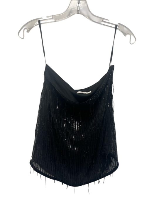 Avec Les Filles Size XS Black Polyester Sequined Fringe Mesh Overlay Mini Skirt Black / XS