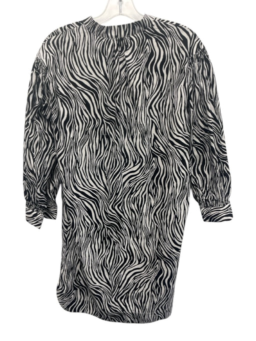 THML Size S White & Black Cotton Zebra Print 3/4 Balloon Sleeve V Neck Dress White & Black / S