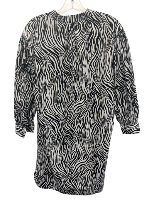THML Size S White & Black Cotton Zebra Print 3/4 Balloon Sleeve V Neck Dress White & Black / S