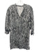 THML Size S White & Black Cotton Zebra Print 3/4 Balloon Sleeve V Neck Dress White & Black / S