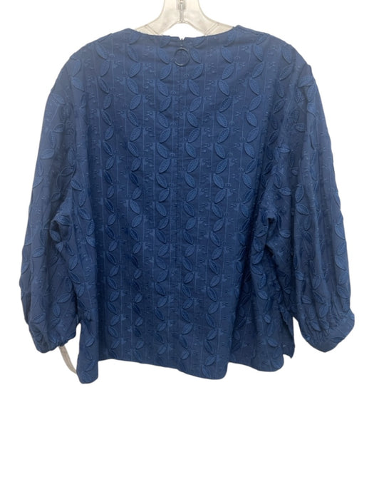 Akris Punto Size 10 Blue Cotton Botanical Embroidery Bird Motif Back Zip Top Blue / 10