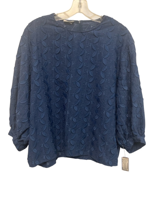 Akris Punto Size 10 Blue Cotton Botanical Embroidery Bird Motif Back Zip Top Blue / 10