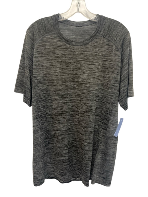 Lululemon Size L Gray & Dark Gray Synthetic Heathered Athletic Short Sleeve Gray & Dark Gray / L