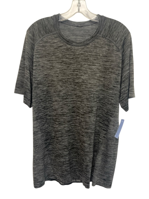 Lululemon Size L Gray & Dark Gray Synthetic Heathered Athletic Short Sleeve Gray & Dark Gray / L