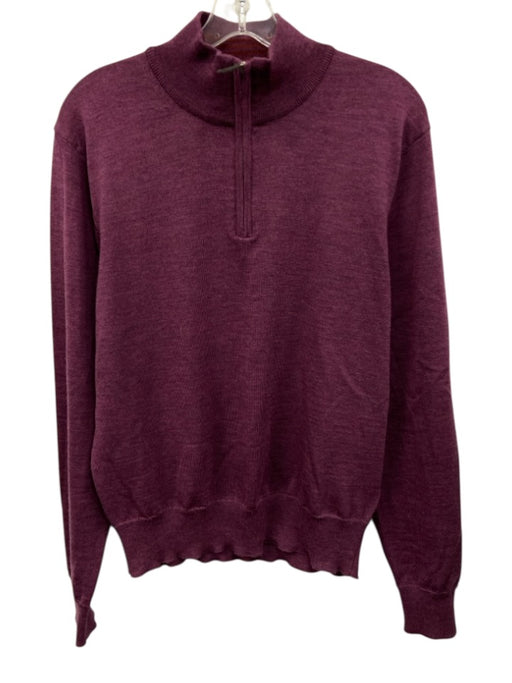 Tom James Size M Purple Wool Solid Quarter Zip Men's Sweater Purple / M