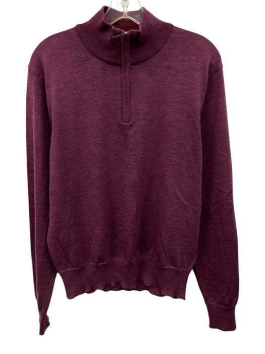 Tom James Size M Purple Wool Solid Quarter Zip Men's Sweater Purple / M