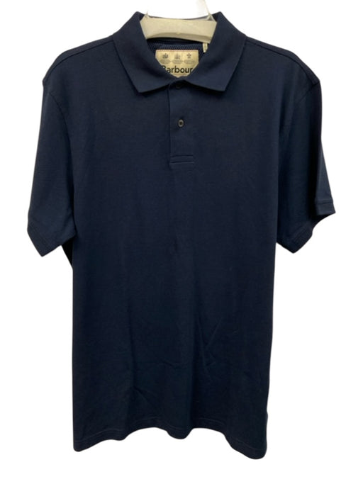 Barbour Size L Navy Blue Cotton Blend Solid Polo Men's Short Sleeve Navy Blue / L