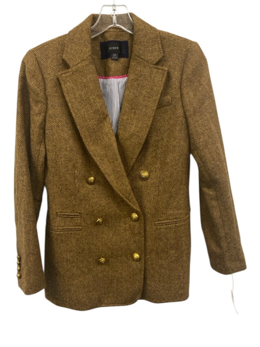 J Crew Size 00 Brown Wool Long Sleeve Double Breasted Collar Blazer Brown / 00