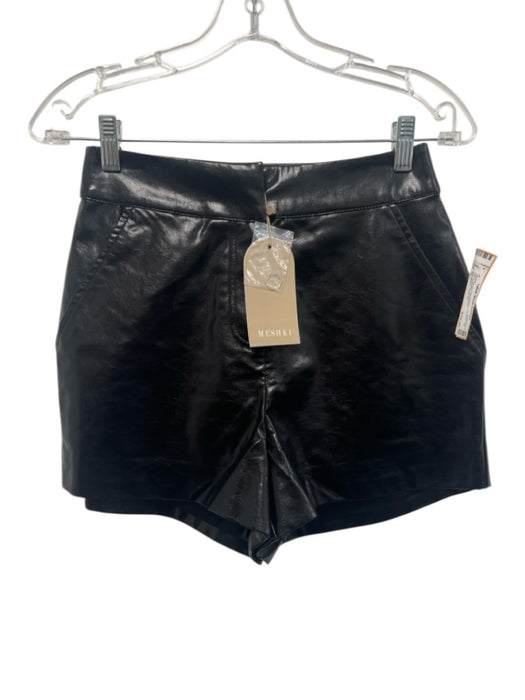 Meshki Size S Black Polyurethane Pleather Zip Fly High Rise Shorts Black / S