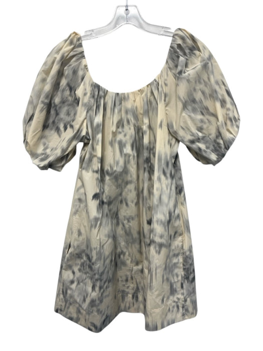Rebecca Taylor Size M Cream & Gray Polyester & Cotton Short Puff Sleeve Dress Cream & Gray / M