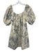 Rebecca Taylor Size M Cream & Gray Polyester & Cotton Short Puff Sleeve Dress Cream & Gray / M