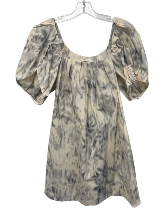 Rebecca Taylor Size M Cream & Gray Polyester & Cotton Short Puff Sleeve Dress Cream & Gray / M