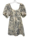 Rebecca Taylor Size M Cream & Gray Polyester & Cotton Short Puff Sleeve Dress Cream & Gray / M