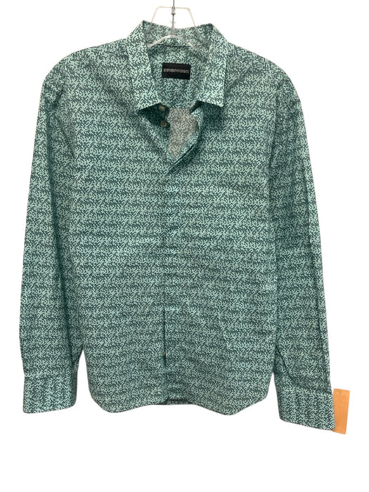 Emporio Armani Size S Green, Gray, White Cotton Blend Button Up Pixel Blouse Top Green, Gray, White / S