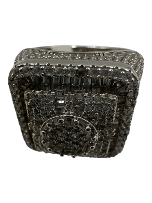 No Brand Silver Crystal & Metal 925 silver Stones Square Ring Silver