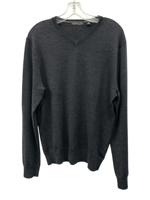 Saks Fifth Ave Size M Gray Wool Solid V Neck Men's Sweater Gray / M