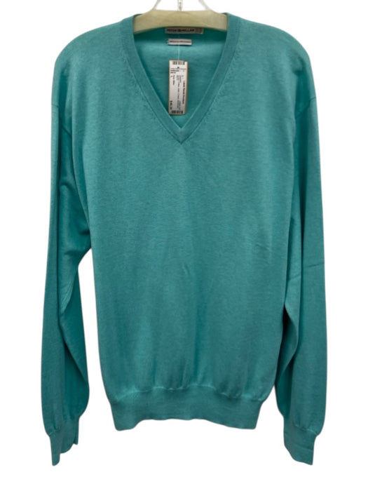 Peter Millar Size L Green Cotton Solid V Neck Men's Sweater Green / L