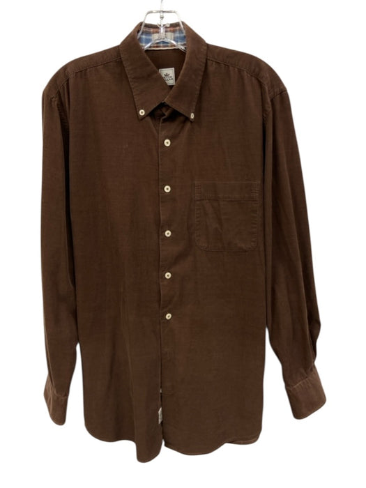 Peter Millar Size M Brown Cotton Solid Button Down Men's Long Sleeve Shirt Brown / M