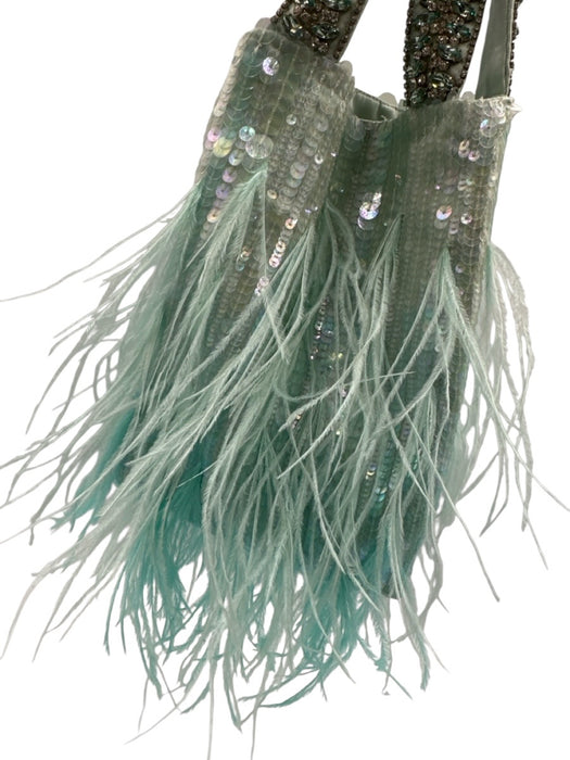 Retrofete Blue Viscose Feather Sequin Jeweled Dust Bag Incl. Bag Blue / One Size