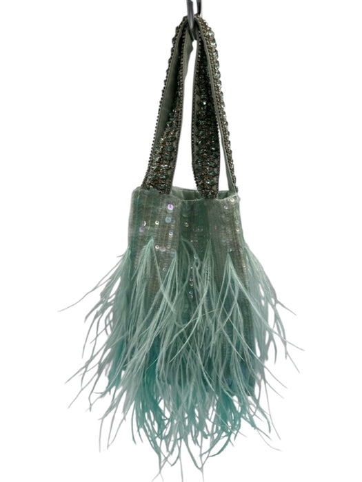 Retrofete Blue Viscose Feather Sequin Jeweled Dust Bag Incl. Bag Blue / One Size