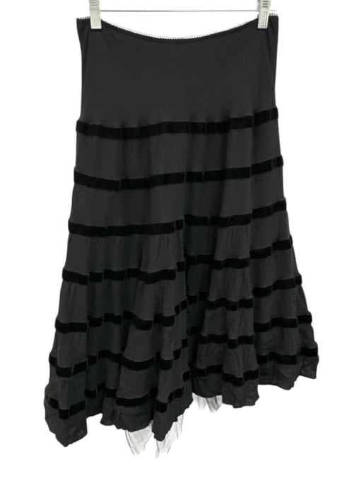 Avenue Montaigne Size Est S Black Stretch Velvet Detail Stripe Midi Skirt Black / Est S