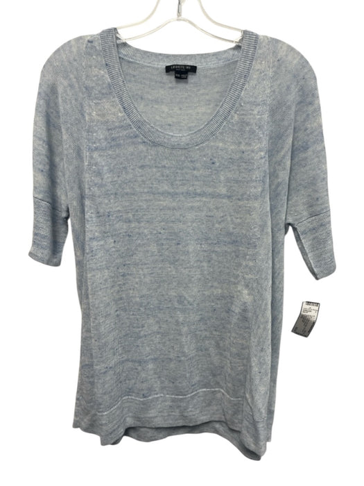 Lafayette 148 Size XXS Blue Linen Blend Short Sleeve Knit Sheer Top Blue / XXS