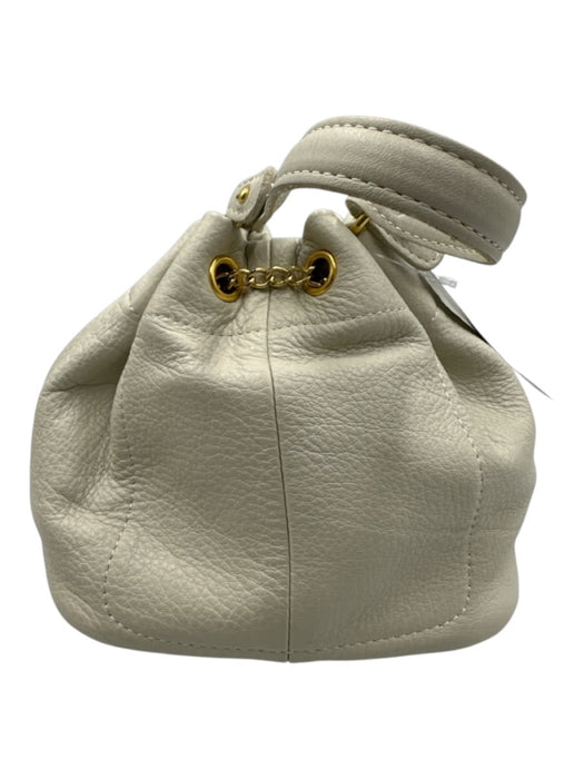 No Brand White & Gold Leather Gold hardware Hand Strap Bag White & Gold