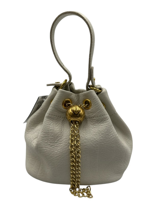No Brand White & Gold Leather Gold hardware Hand Strap Bag White & Gold