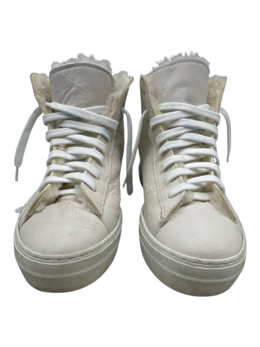 Celtic & Co Shoe Size 39 White Leather Side Zip Shearling Lace Up Sneakers White / 39