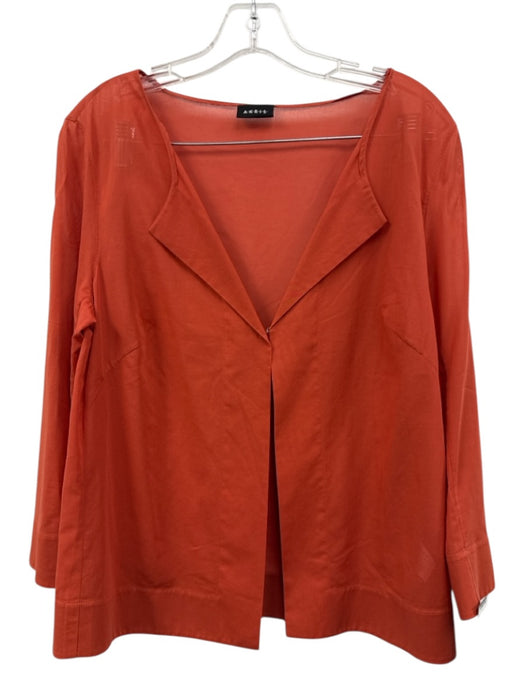 Akris Size 12 Orange Cotton Spaghetti Strap Long Sleeve Hook & Eye Top Orange / 12