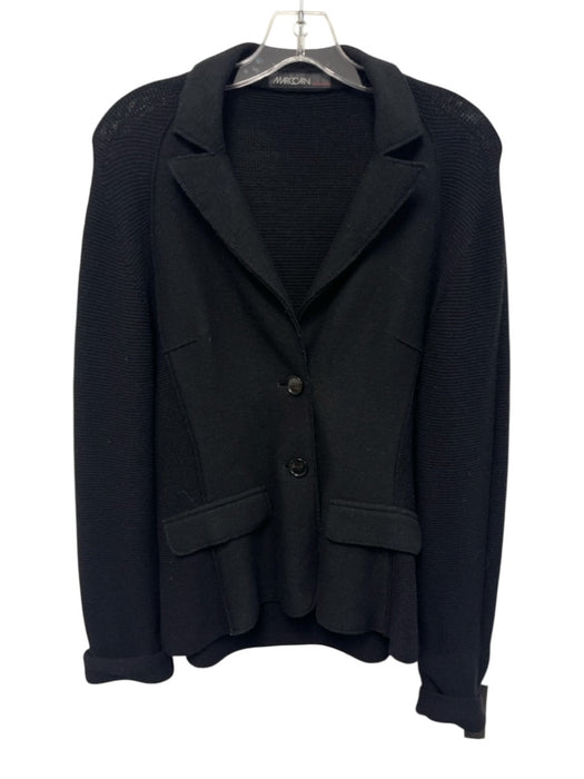 Marc Cain Size 3 Black Virgin Wool Long Sleeve Fabric Block Button Jacket Black / 3