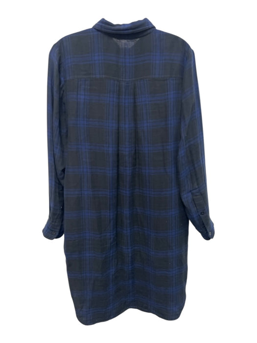Madewell Size Small Black & Blue Cotton Long Sleeve Plaid Half Button Dress Black & Blue / Small