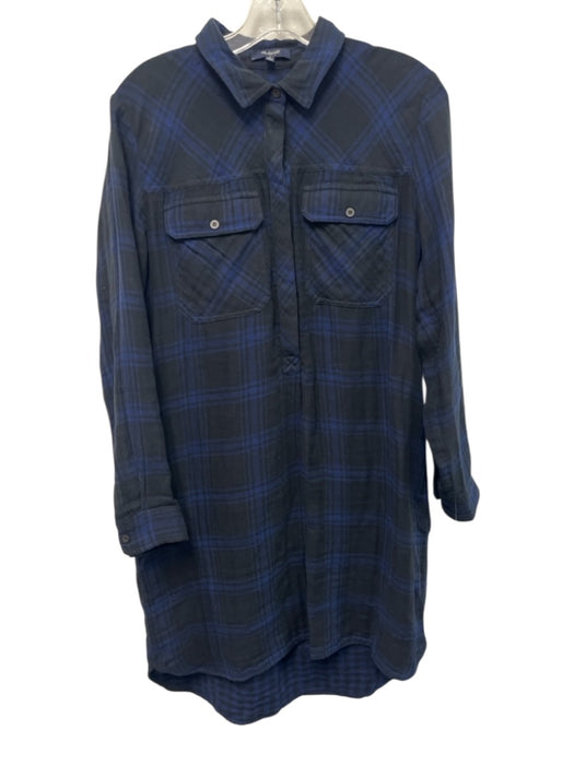 Madewell Size Small Black & Blue Cotton Long Sleeve Plaid Half Button Dress Black & Blue / Small